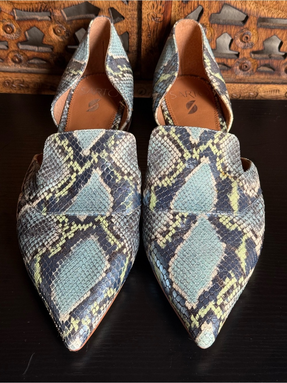 Sarto Franco Sarto A-Toby 9M Leather Snakeskin Pointed Toe D’Orsay Flats